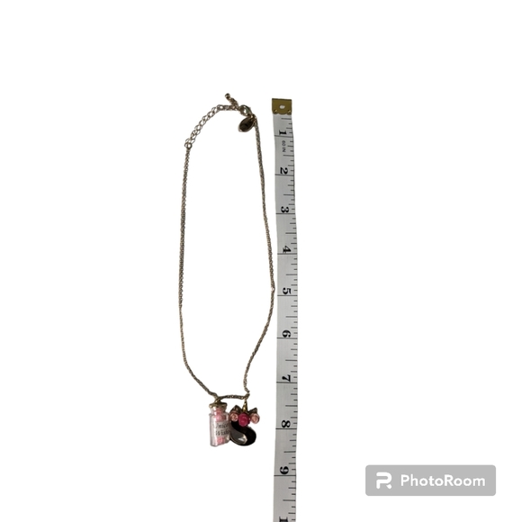 Letter 'S' and Bottled Charm Pendant Necklace. Gold/Pink - Picture 5 of 6